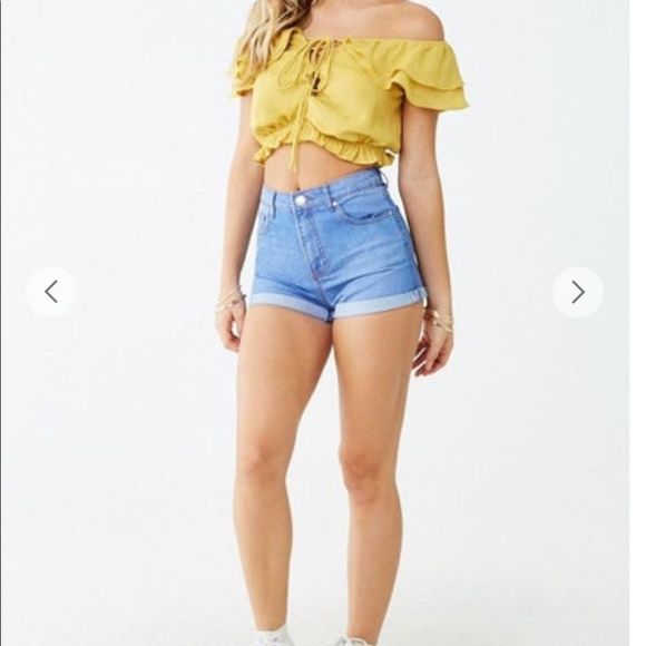 Cuffed High Waisted Denim Shorts - Picture 2 of 6